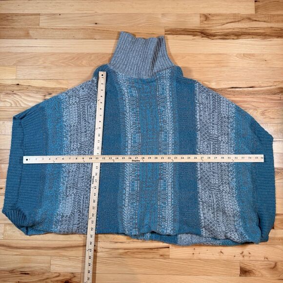 Caslon Gray Poncho Sweater Size Medium/Large Chunky Cowl Neck Teal/Gray Sweater - Picture 6 of 6